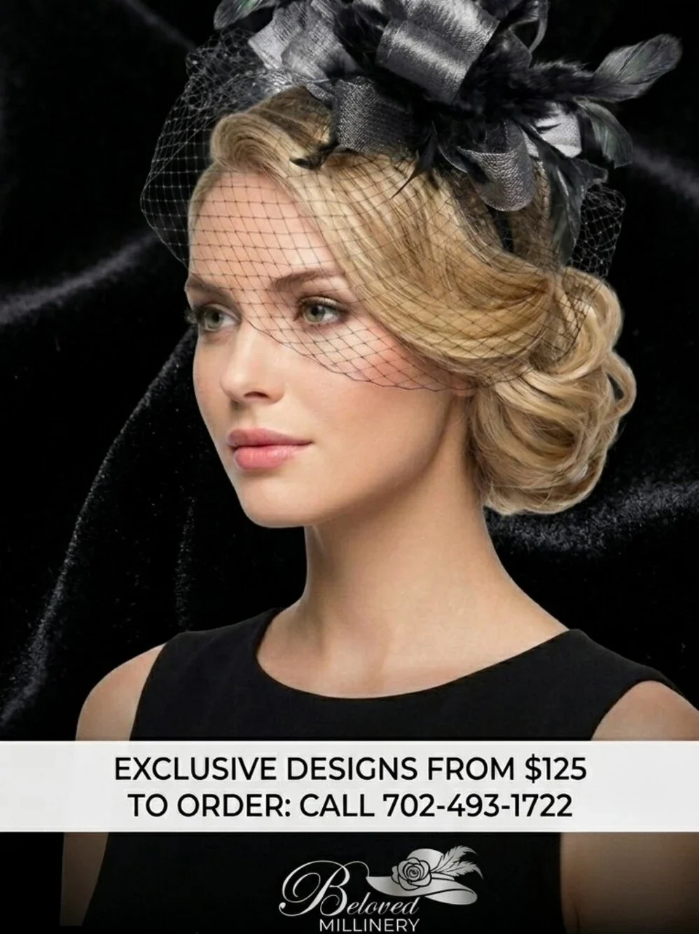 Beloved Millinery Funeral Collection Black Veils Hats & Gloves Fast Shipping!